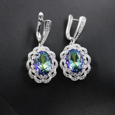 China CLASSIC Topaz Factory Direct Marquise White Gold Plated Jewelry Set Big Flower Shape Sapphire Women Necklaces And Earrings Sets for sale