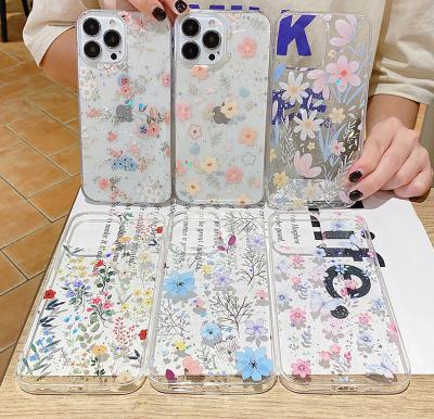 China Fashionable fresh flowers transparent waterproof shockproof glitter for xiaomi poco x3 m3 redmi note 9 phone case for sale