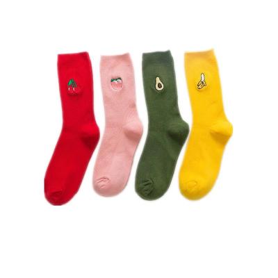 China Popular Antibacterial Fruit Embroider Cotton Sock For Amazon for sale