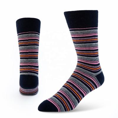 China Antibacterial LOW MOQ strip men's socks OEM logo dress business crew socks high quality custom made cotton factory for sale