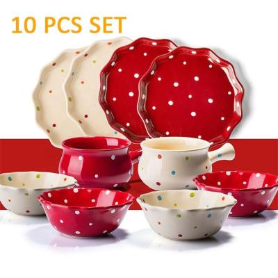 China Disposable 10 Pcs Set Hand Painted Bright Colorful Pots Bowls Plates Dinnerware Set Dinnerware Gift Ceramic Dinnerware Set for sale