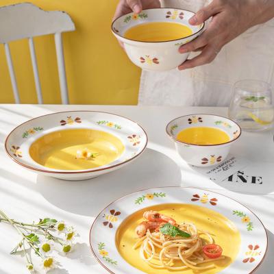 China Viable home hand-painted tableware bowls noodle soup ceramic restaurant tableware simple creative food pottery bowl for sale