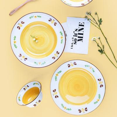 China Wholesale Disposable Disposable Cute Dinner Plates Bee Pattern Tableware Porcelain Ceramic Serving Dishes For Home for sale