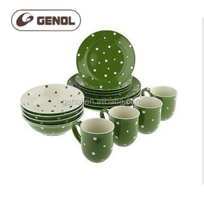 China Sustainable top selling green color ceramic bakeware sets with colored dot for sale