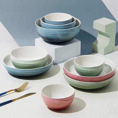 China Viable Creative Home Ceramic Noodle Soup Salad Bowls Japanese Simple Gradient Color Tableware Solid Bowl for sale