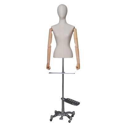 China Other Female Half Body Egg Wrap Half Body Mannequin Slim Fabric Mock With Wooden Arm Height Adjustable Pulley Base for sale