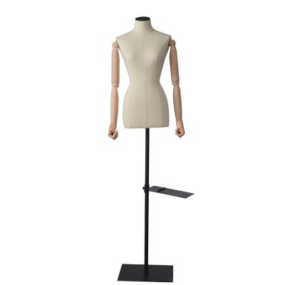 China Other Half Female Mannequin Female Slim Cloth Half Body Wrap Sexy Mock With Wooden Arm Height Adjustable Base for sale