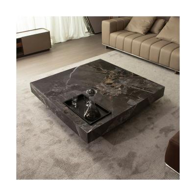 China Modern Tea Table Minimalist With Embedded Center Square Stone Tray Sintered Living Room Tea Table for sale