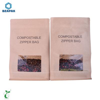 China 100% Biodegradable Flat Bottom Paper Coffee Packaging Bag Eco-friendly Food Grade Zipper Packaging Bag With Valve for sale