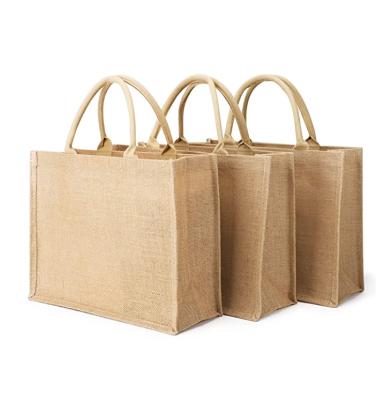 China Eco-Friendly Burlap Tote Bags with Laminated Interior and Soft Handles, Reusable Shopping Bag Grocery Bag for DIY Art Craft Embroidery for sale