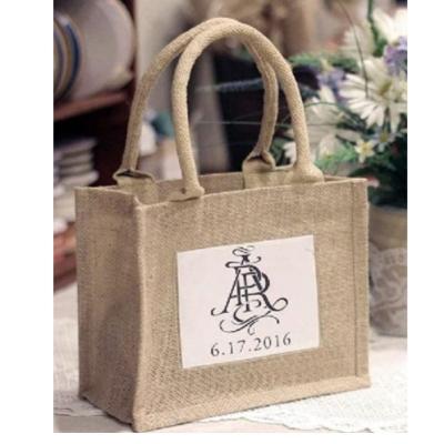 China Burlap Wedding Rustic Rope Handle Favor Bags Promotional Jute Tote Bags for sale