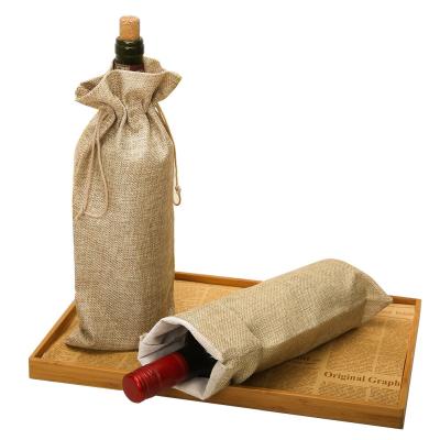 China Eco - Friendly Burlap Wine Wine Bags With Drawstring , Bottle Gift Bags For Holidays Giving Blind Taste Party for sale