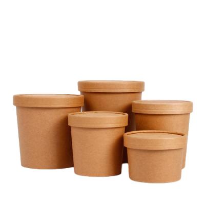 China Waterproof Round Take Out Kraft Paper Bowl Water And Oil Resistant PLA PE Clear Lid 750ml 1300ml for sale