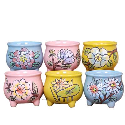 China American Style Mini Table Pot Cactus Ceramic Wholesale Japanese Hand Painted Pots For Succulent Plants for sale