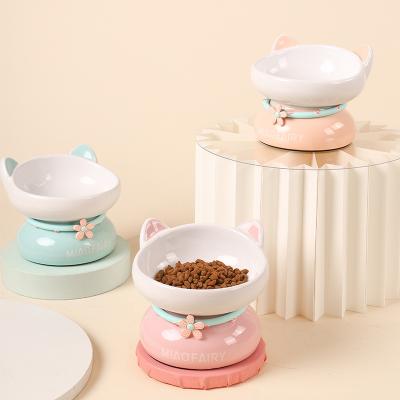 China Cat Face Shape Personalized Multicolor Design Cute Viable Pet Feeder Ceramic Pet Bowl for sale