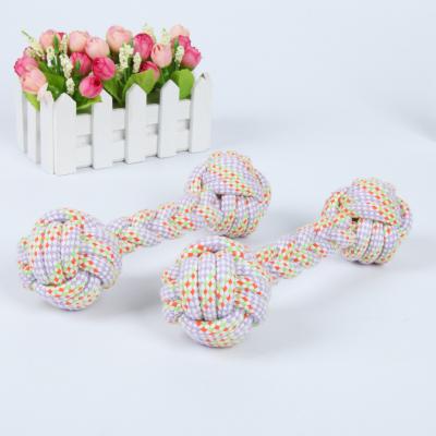 China Stocked Pet Toys New Colorful Cotton Rope Bite Bite Heavy Duty Woven Dumbbell Dog Toys for sale