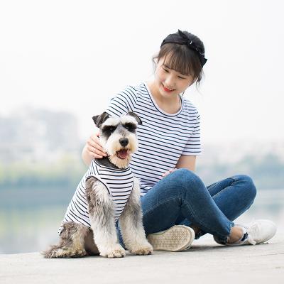 China The same spring of the new parent-child equipment pet Teddy Schnauzer striped dog owner T-shirt stocked clothes and summer clothing for sale