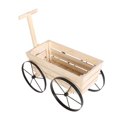 China Planting Trolley Wooden Flower Wagon Decorative Indoor Outdoor Mobile Garden Cart for sale