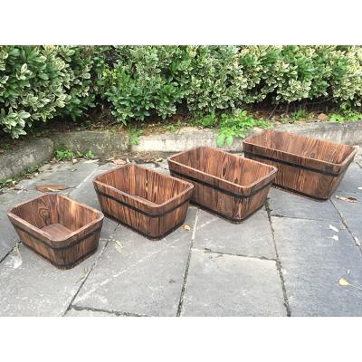 China Modern Indoor Outdoor Wooden Planter 4 Garden Pot Box Set with Drain Holes Wooden Planter Wooden Bucket for sale