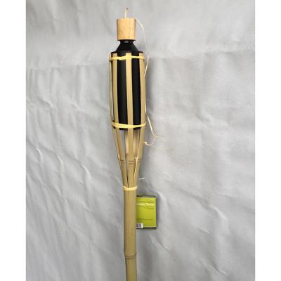 China Natural Outdoor Bamboo Square Park Torch Tiki Torch No Weaving Black Color Canister Garden Torch for sale