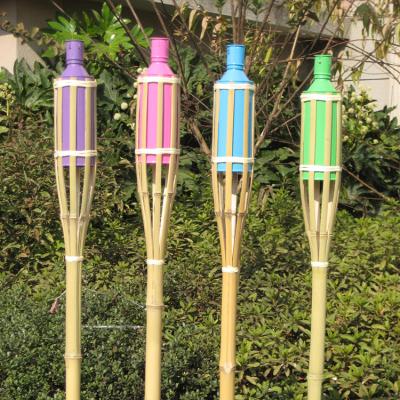 China Outdoor Bamboo Tiki Torch No Weaving Colored 150CM Outdoor Bamboo Canister Garden Torch Natural 120CM Torch for sale