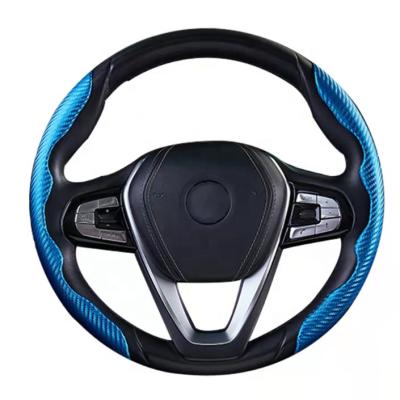 China Luxury Leather Front Entry Car Steering Covers Non-slip Carbon Fiber Fashion Steering Wheel Cover for sale