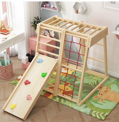 China Kids Climbing Indoor Kids Toys Color Rope Net Children's Cube To Play Ramp Swing Double Slide Solid Wood Climbing Multifunctional Frame for sale