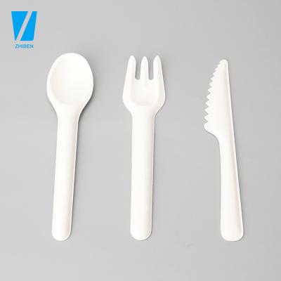 China Biodegradable Bulk Cutlery 16cm Natural Biodegrad Disposable Tableware Bagasse Spoon Forks Knives Sugar Cane for sale