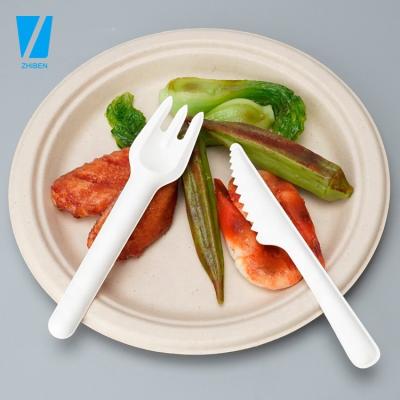 China Natural Biodegradable Bagasse Sugar Cane Spoon Forks Bulk Knives Disposable Cutlery 16cm for sale