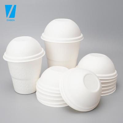 China Non-Refillable Biodegradable Bagasse Paper Coffee Cup Dome Lid For 12oz 16oz Paper Cup for sale