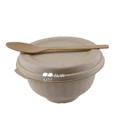 China 720ML Disposable Bagasse Biodegradable Paper Bowl With Lid Biodegradable Disposable Lunch Box for sale