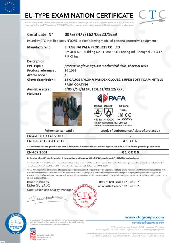 EU TYPE EXAMINATION CERTIFICATE - Shanghai Pafa Products Co., Ltd.