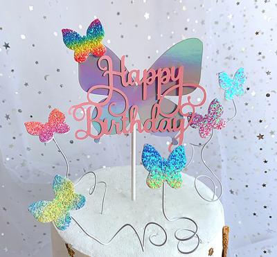 China Non Woven Fabric/Paper/Acrylic Party Baking Supplies Happy Birthday Glitter Powder DIY Decoration Butterfly Cake Topper 2022 for sale