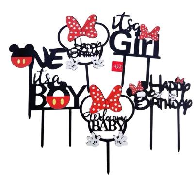 China Acrylic Cartoon Mickey Minnie Mouse Acrylic Decoration It's A Boy Girl Feliz Cumpleanos Birthday Cake Toppers Baby Shower for sale