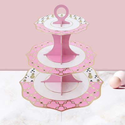 China 2022 Stores Flat Back To School Party Dessert Decoration Tray Pineapple Gird Gild Lace Birthday Cake 3 Tier Cupcake Stand for sale