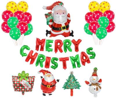 China Latex Merry Christmas Foil Balloon/Foil Balloon Set Santa Claus Red Green Letter Round Balloon for Christmas Party Decoration for sale