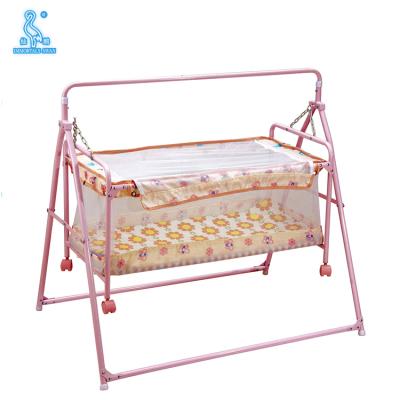 China Durable 237 pink color iron baby bassinet with net and mosauito wheels for sale