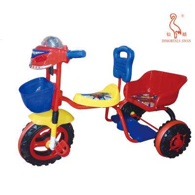 中国 Ride On Toy Colorful Outdoor Toddler Best Plastic Baby Twins Tricycle With Music And Cartoon Fitted Back Seat 販売のため