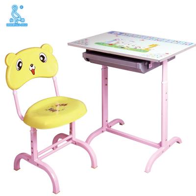 China Eco - Friendly Ergonomic Design Pink Kids Study Desk With Chair For Elementary School for sale