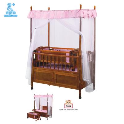 China Stable Wood Frame Durable Folding Hanging Baby Cradle With Mosquito Net for sale