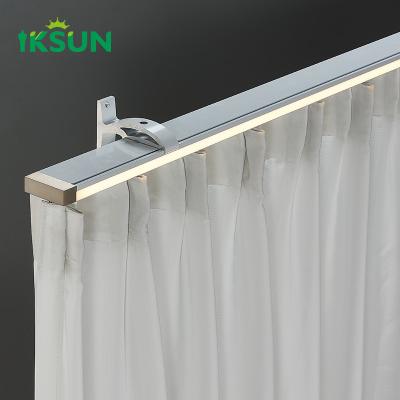 China Curtain Pelmet Single Track Living Room Bedroom Optional Customize Length Curtain Rail Track With Valance And LED Lights for sale