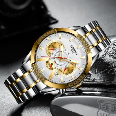 China NIBOSI 2379 Chronograph Gold Case White Face Design Stainless Steel Man Luxury Quartz Watch for sale