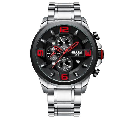 China Red Chronograph Day Display Black Face Indicator Custom OEM Sports Casual Quartz Watch for sale