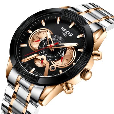 China NIBOSI 2379 Chronograph Customize Logo Gold Case White Face Design Stainless Steel Man Luxury Quartz Watch for sale