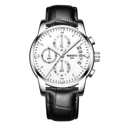 China Chronograph Business Mens White Faced Band Black Leather Watch for sale