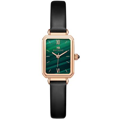 China Automatic Date 2021 Hot Selling Ruixine 808 Rose Case Green Dial Elegant Lady Leather Watch Wholesale for sale