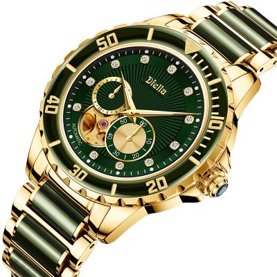 China Chronograph Diellea 6025 Stainless Steel Case 5Atm Jade Watch Men Luxury Automatic Waterproof Watch for sale