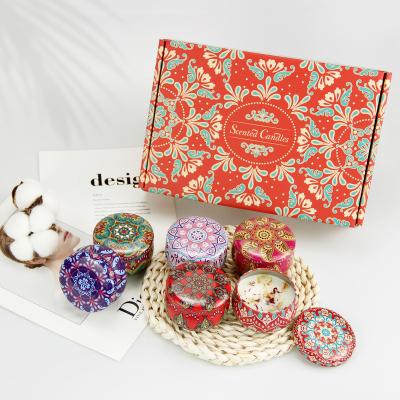 China Birthdays Tin packed unique scented candles with dried flowers 6 cups per set for sale