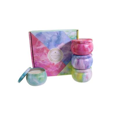 China Birthdays 4.4 oz tin packed scented soy wax candles 4 cups scented candle set for sale