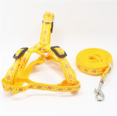 China Quick Release 120cm Yellow Printing Pattern Small Leash 1.0cm /1.5cm X Nylon Material Dogs Harness And Leash Set for sale